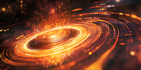 Poster - fiery vortex: abstract digital art depicting a mesmerizing fiery vortex, swirling with intense orang