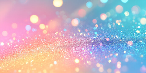Poster - Pastel Sparkle Background: A dreamy, ethereal background with a soft, shimmering gradient of pink, yellow, and blue hues. The out-of-focus bokeh creates a playful, whimsical atmosphere.