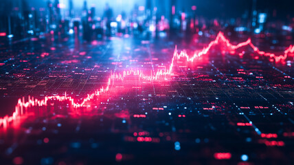 Poster - Market Volatility: Abstract Neon Stock Chart over Cityscape 