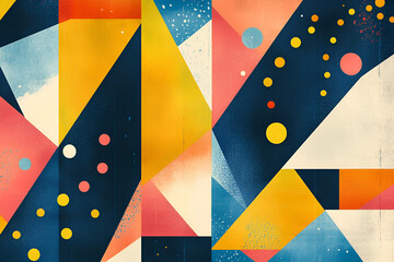 Poster - abstract geometric composition: vibrant hues of yellow, orange, pink, and blue form a dynamic interp