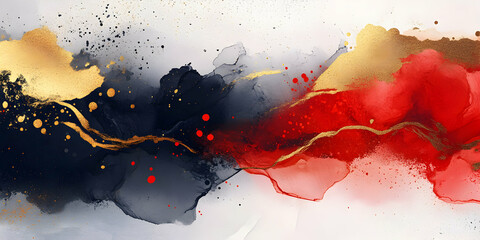 Poster - crimson & onyx abstract: a dynamic interplay of bold crimson and deep onyx inks, accented with elega