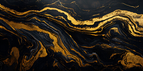 Poster - Liquid Gold: Abstract Black and Gold Marble Texture 
