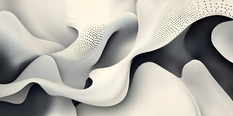 Poster - Abstract Flow: A mesmerizing abstract composition features a dynamic interplay of fluid, undulating forms in shades of gray and white, creating a captivating visual experience.  
