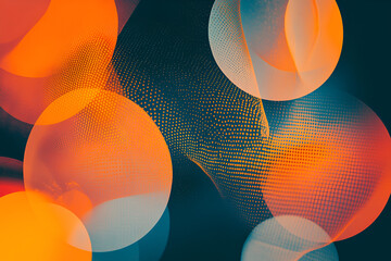 Fototapete - Abstract Orange and Teal Bokeh: Layered translucent circles in vibrant orange and teal hues create a mesmerizing abstract background.