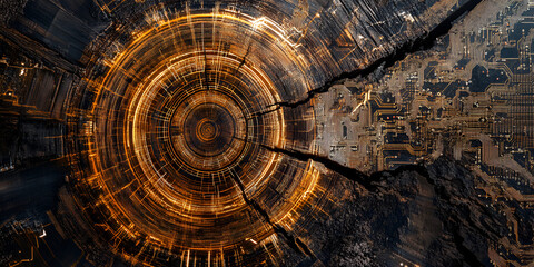 Poster - cosmic tree cross section: a mesmerizing digital art piece depicting a cross-section of a tree trunk