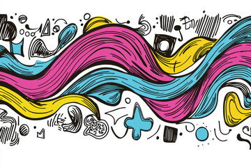 Wall Mural - Colorful abstract waves with vibrant patterns and playful doodles