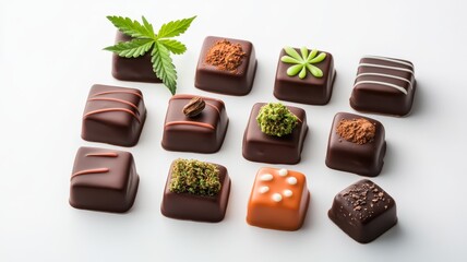 Wall Mural - Delicious assorted cannabis-infused chocolates in elegant packaging, perfect for indulgence and relaxation.