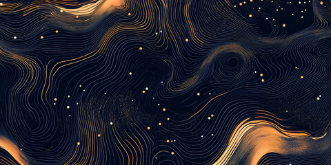 Wall Mural - Abstract Swirling Lines:  A mesmerizing abstract pattern with swirling black and gold lines, interspersed with tiny white dots, creating a dynamic and captivating digital artwork.