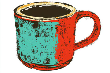 Wall Mural - colorful hand drawn coffee mug illustration with rustic style