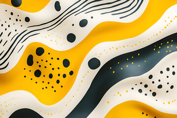 Poster - abstract wavy pattern in yellow and black: a vibrant abstract pattern with bold black lines and dots