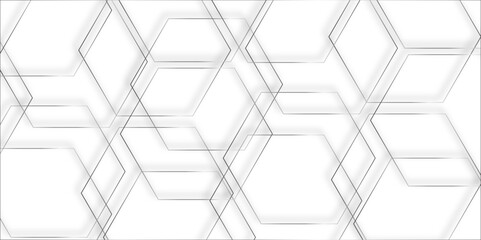 Abstract pattern with hexagonal white and gray technology line paper background. Hexagonal 3d vector grid tile and mosaic structure simple style hexagonal graphic concept. Futuristic surface design.	