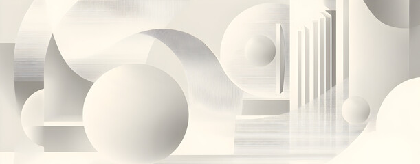 Poster - Abstract Geometric Shapes: A minimalist composition of overlapping spheres, cylinders, and arches creates a mesmerizing abstract design.