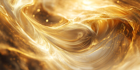 Wall Mural - Golden Vortex: Abstract swirling pattern of gold and beige tones, resembling a cosmic nebula or flowing liquid gold. Luxurious and ethereal, perfect for backgrounds or design elements. 