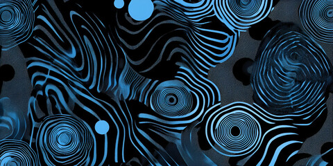 Poster - Abstract Blue and Black Swirls: A mesmerizing abstract pattern with swirling blue and black lines, creating a dynamic and captivating visual experience. The background is a deep gray.