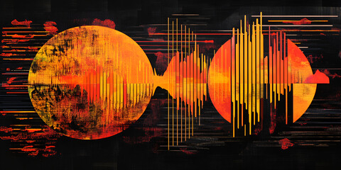 Poster - Abstract Soundwave Visualization: An abstract art image featuring a dynamic soundwave design in bold orange and yellow hues. The image evokes a sense of energy, rhythm, and movement.