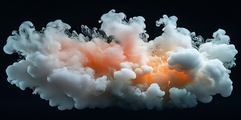 Poster - abstract smoke cloud: a mesmerizing explosion of white and orange smoke billows against a dark backd