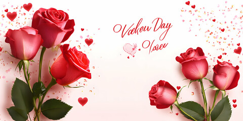 Sticker - Valentine's Day Roses:  Romantic red roses with delicate hearts and the inscription 