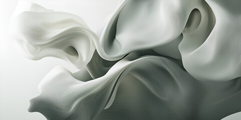 Poster - Abstract White Swirls: An ethereal abstract image showcasing the fluidity and grace of white fabric, contorting into captivating shapes and textures. This photograph evokes a sense of movement.