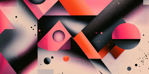 Poster - abstract geometric composition: bold interplay of pink, orange, and black geometric shapes. a vibran