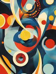Poster - abstract whirlwind: a vibrant, dynamic composition of swirling shapes and bold colors. red, blue, ye
