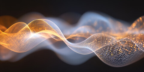 Poster - Flowing Abstract: A mesmerizing abstract artwork of fluid, shimmering ribbons of light, gracefully weaving through darkness. This captivating digital creation evokes a sense of energy, motion.