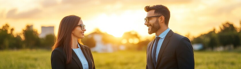 Wall Mural - Serene couple shares a special moment in picturesque field 