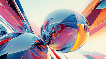Fototapete - Chromatic Spheres: Abstract digital art featuring vibrant, reflective spheres and dynamic, colorful lines. A captivating blend of technology and artistry. 