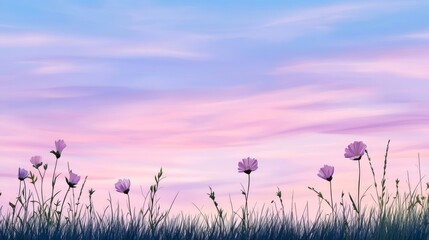 Wall Mural - A breathtaking meadow, vibrant wildflowers bloom beneath vast and picturesque sky