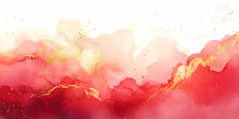 Poster - Golden Hour Abstract: A vibrant red and gold abstract watercolor painting evokes a sense of warmth, energy, and the beauty of nature's golden hour.  