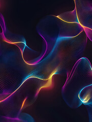 Poster - cosmic flow: abstract artwork featuring vibrant, flowing neon lines in shades of purple, pink, blue,