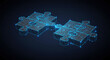 © TAMER YILMAZ - connecting a jigsaw puzzle with glowing blue. Low polygon or low poly design and triangle style design.Wireframe light connection structure, Business solutions, success, and strategy concept