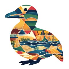 Wall Mural - Colorful duck illustration with geometric patterns.