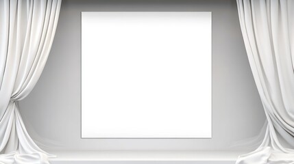 Aufkleber - minimalist white canvas artwork with elegant white curtains
