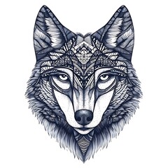 Wall Mural - Intricate wolf illustration with detailed patterns.