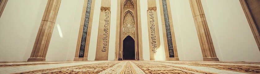 Canvas Print - A grand interior view of a mosque showcasing intricate design and architecture.