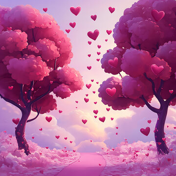 The heart tree in pink background for Valentines day