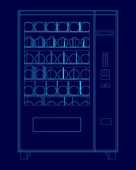 Poster - Vending machine with a blue background. The vending machine is full of cups and bottles