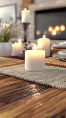 Poster - A cozy table setting with lit candles and decorative elements for a warm ambiance.