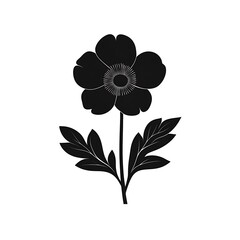 Canvas Print - Black silhouette of a flower with leaves.