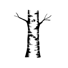 Wall Mural - Black and white illustration of a tree trunk.