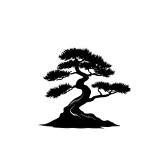 Wall Mural - Stylized black silhouette of a bonsai tree.