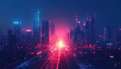 Poster - modern city with communication network. online connection and data traffic. telecommunications and t