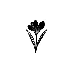 Wall Mural - Black silhouette of a flower with leaves.