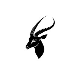 Wall Mural - Black silhouette of an antelope head with horns.