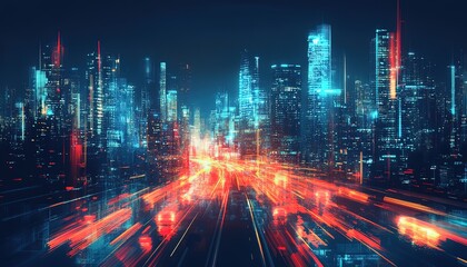 Aufkleber - Modern city with communication network. Online connection and data traffic. Telecommunications and technology background, hd image