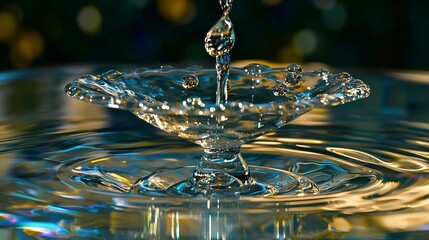 Canvas Print - A close-up of water droplets creating ripples on a surface, showcasing fluid dynamics.