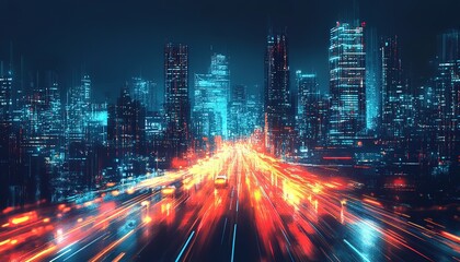 Aufkleber - Modern city with communication network. Online connection and data traffic. Telecommunications and technology background, hd image