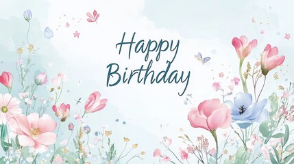 Wall Mural - Delicate Floral Birthday Card Design Featuring Pastel Blooms