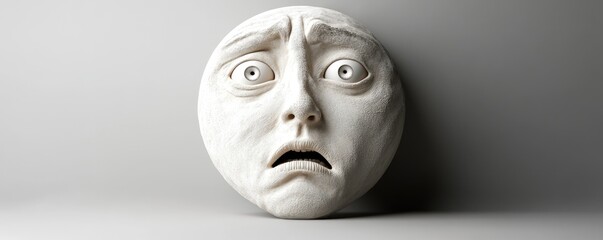 Poster - A sculpted face expressing fear and anxiety, emphasizing emotional depth and human experience.