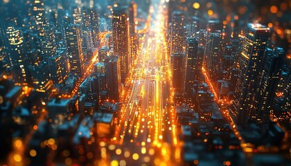 Poster - Modern city with communication network. Online connection and data traffic. Telecommunications and technology background, hd image